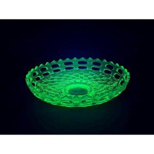 Vintage Fenton Open-Edge Basketweave Bowl Uranium Glass Candy Dish Uranium Glass